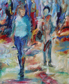 Langer Donnerstag 4, Menschenmassen in der Fußgängerzone, gemalt mit Ölfarben
